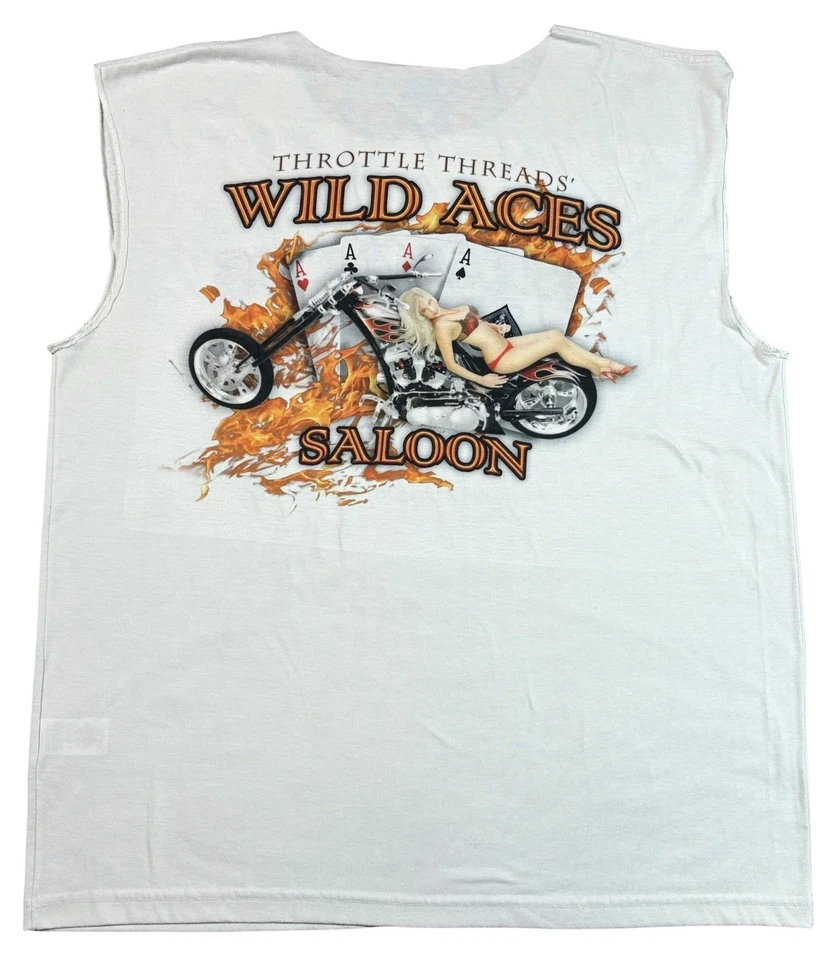Camiseta sin mangas Throttle Threads “Wild Aces Saloon” para hombre XLarge blanca LEER Foto 4 de 4