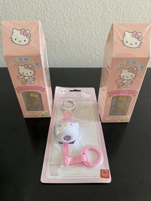 Set of  4oz Hello Kitty Glass Baby Bottles (2)  + Pacifier Clip (New Unopened)