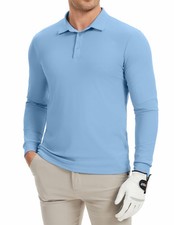 Mens Polo Shirts Lightweight Long Sleeve UPF 50 Collared Quick Dry Golf Shir...