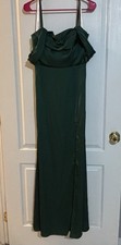 Azazie Dark Green Stretch Satin Off The Sholder Dress Size 6