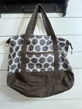 Thirty-One Retro Metro Weekender Canvas Large Tote Bag Grey Mod Dot Polka Dot