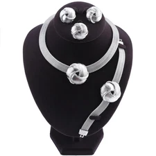 Silver Color Necklace Earrings Wedding Accessories Women Costume Jewelry Set