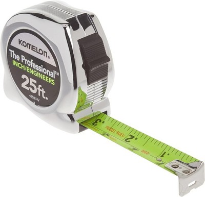 High-Visibility Tape Measure 25 Feet Inch Engineer Scale Chrome Bright