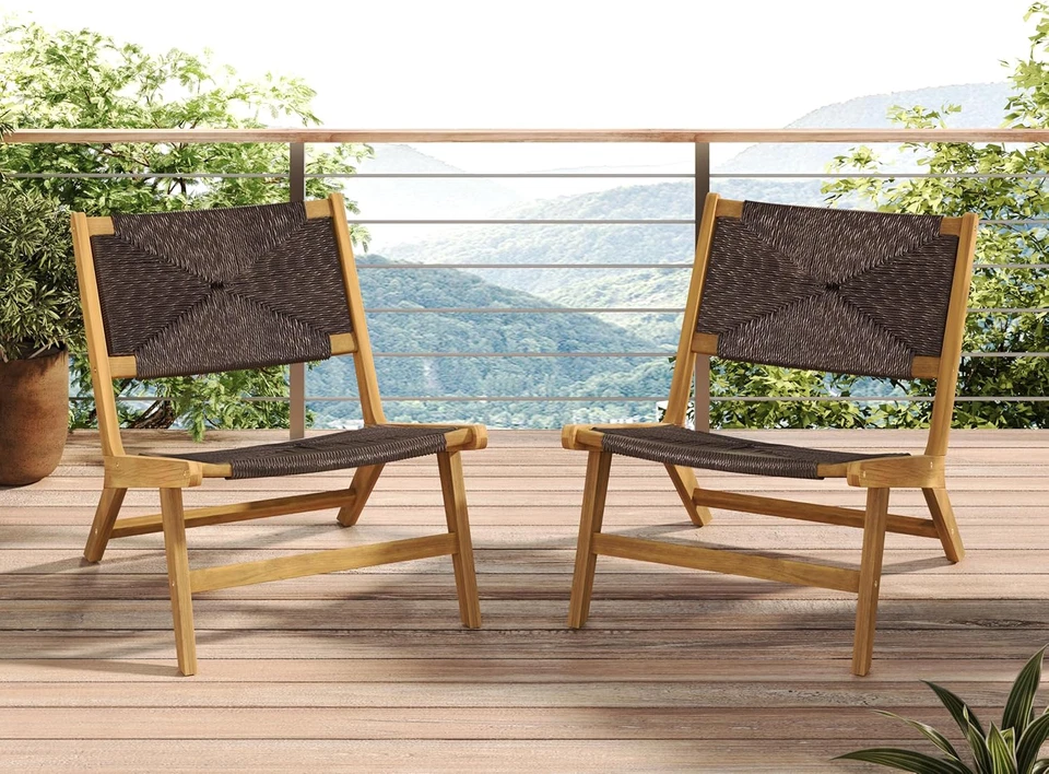 Стул для отдыха на открытом воздухе Oner набор из 2 прочных деревянных кресел без подлокотников из акации, погодные условия - Изображение 4 из 4