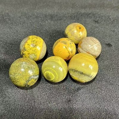 Bumblebee Malachite Carved Sphere Set - 7 Pcs  with Stand Natural Stone