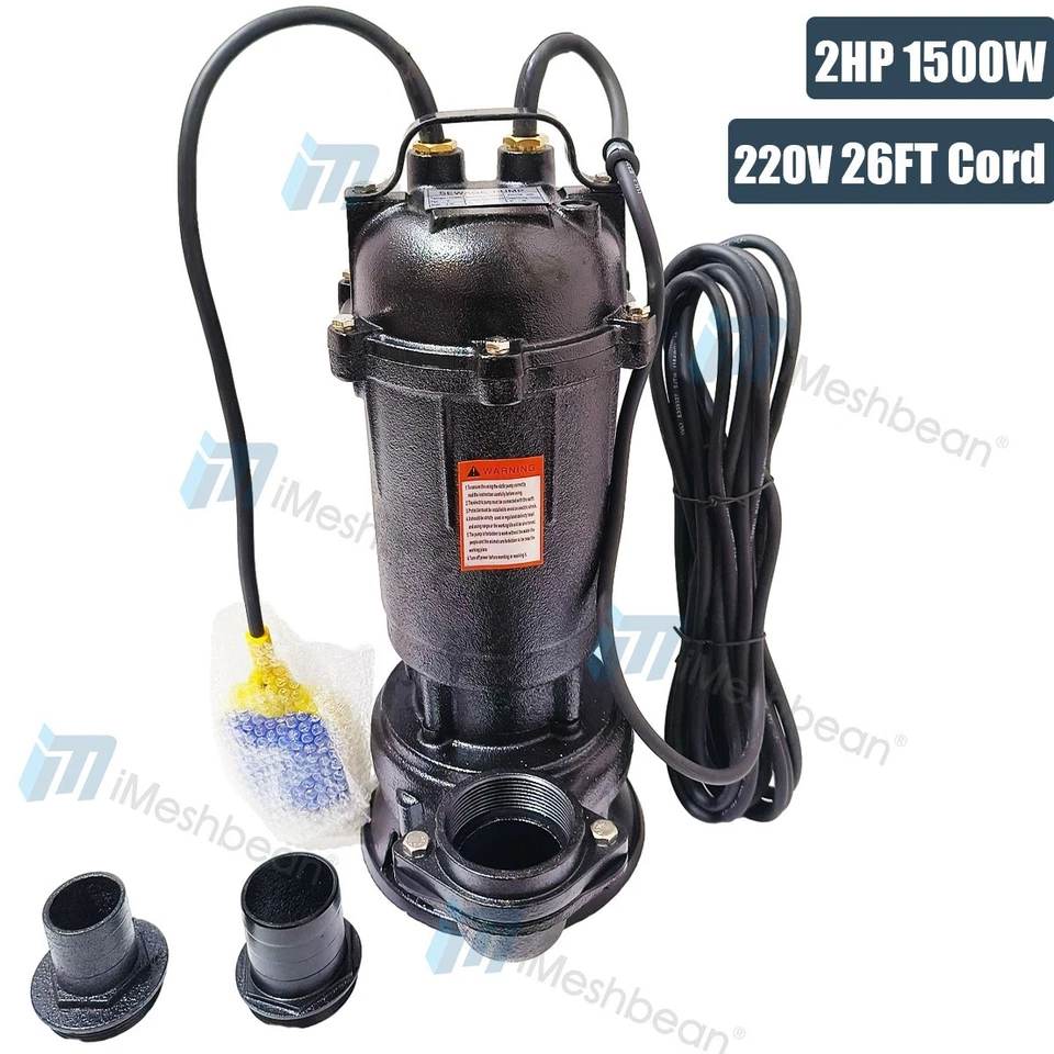 2HP 潜水泵 1500W 铸铁污水泵 6498GPH 带 66 英尺软管 220V — 第 2/4 张图片