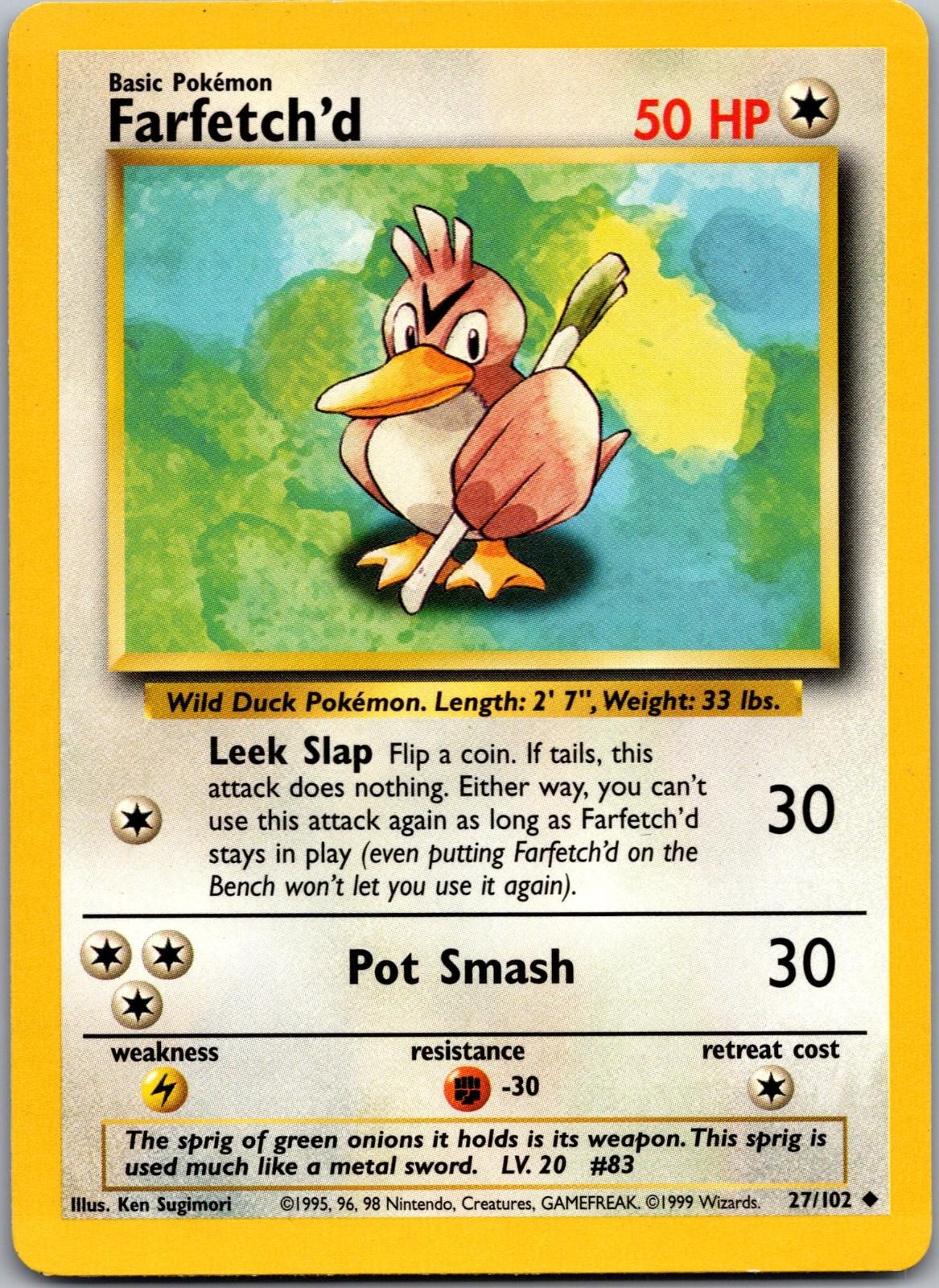Farfetch'd 27/102 Uncommon Base Set Unlimited Pokemon Near Mint