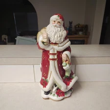 Fitz and Floyd Classics Christmas Holiday Poinsettia Santa Figurine 16 inches 