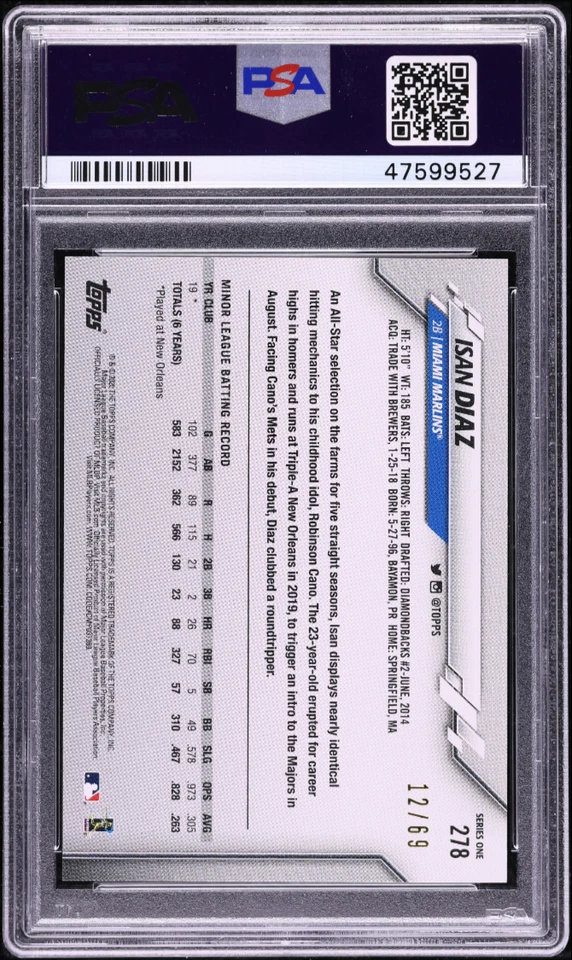 ISAN DIAZ 2020 Topps Black Parallel RC 12/69 PSA 9 Mint - Image 2 of 2