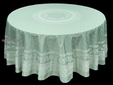 French Provencal Jacquard Tablecloth Flowers Sage Green 90" - Made in France