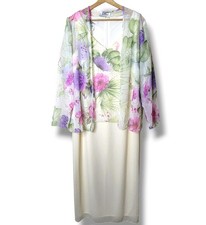 Patra Vintage Formal Floral Maxi Dress Matching Sheer Jacket Size 14 USA Made