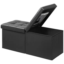 Footrest Ottoman Bench with Storage,34Inch Black Leather Footstool, Coffee Ta...