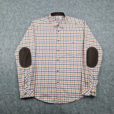 Barbour Hemd Herren Large Beige Leuchtfeuer Karo Ellenbogen Patches Country Jagd Freizeit