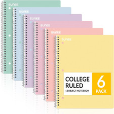 Spiral Notebooks, 6 Pack, 1-Subject, College Ruled Paper, 8" X 10-1/2", 70 Sheet