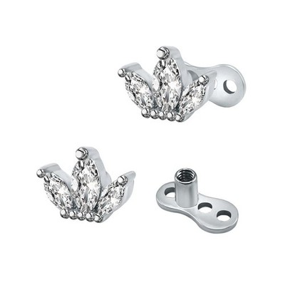 2Pcs 14G Cross Dermal Anchor Tops and Base Stainless Steel Cubic 16, Petal