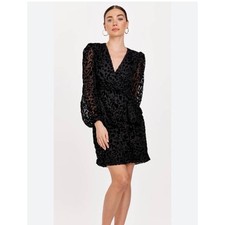 Dear John Nina Wrap Dress Black Burnout Velvet Animal Print NWT Size S