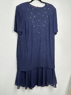 Vintage Leslie Faye Woman s Dress Blue 18W Cottage Core Mother Of The Bride