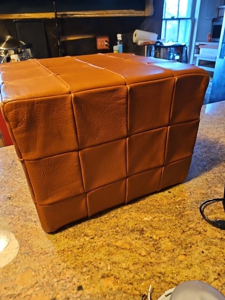 Cubo otomano vintage MCM PATCHWORK CUERO 16x16x12 Dinamarca Foto 4 de 4