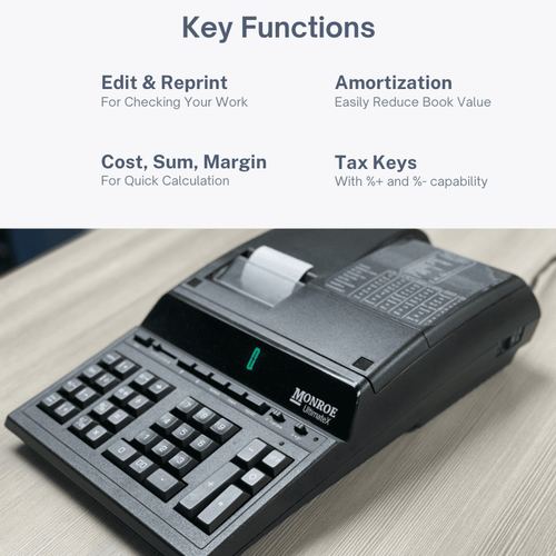 Monroe UltimateX Printing Calculator/Adding Machine with Ribbons, Paper & Stand - Picture 4 of 10