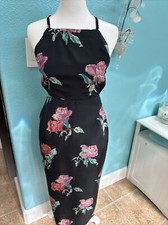 NWOTS STONE COLD FOX Silk Peony Flower Backless Dress Slit in Back Size 0