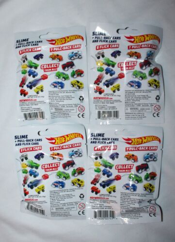 4 Hot Wheels Slime & Car Surprise Bags Pull-Back or Flick Cars New - Picture 2 of 2