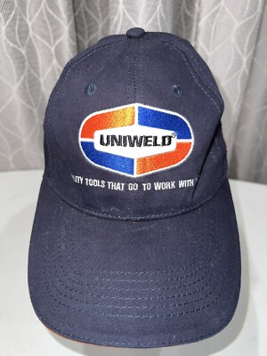 Uniweld logo patch on Navy blue hat cap Quality tools Hook Loop EUC