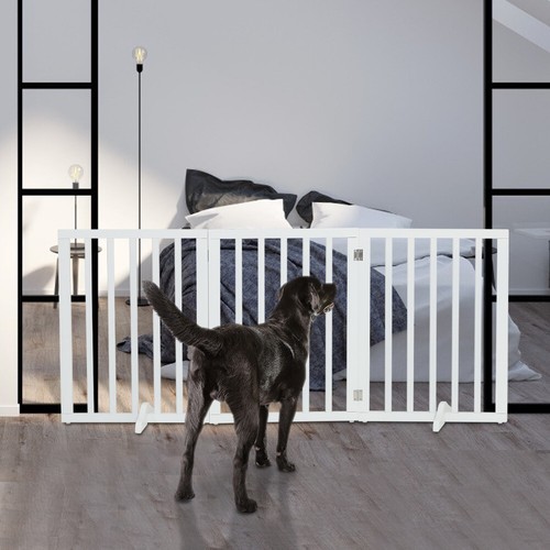 3/4 Panels Folding Pet Gate Freestanding Wooden Dog Fence Safety Barrier Divider - Picture 18 of 35