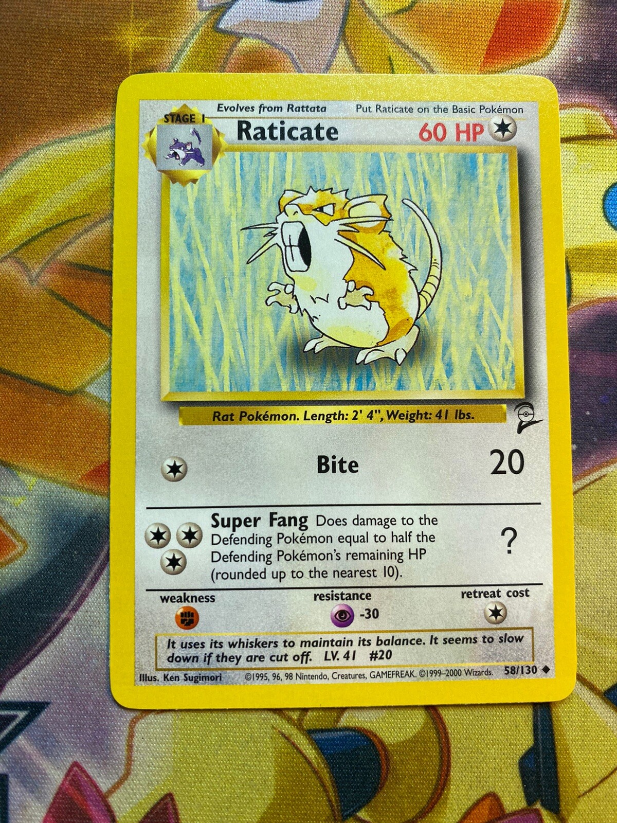 Raticate 58/130 - VINTAGE WOTC POKEMON CARD - BASE SET 2 - NM