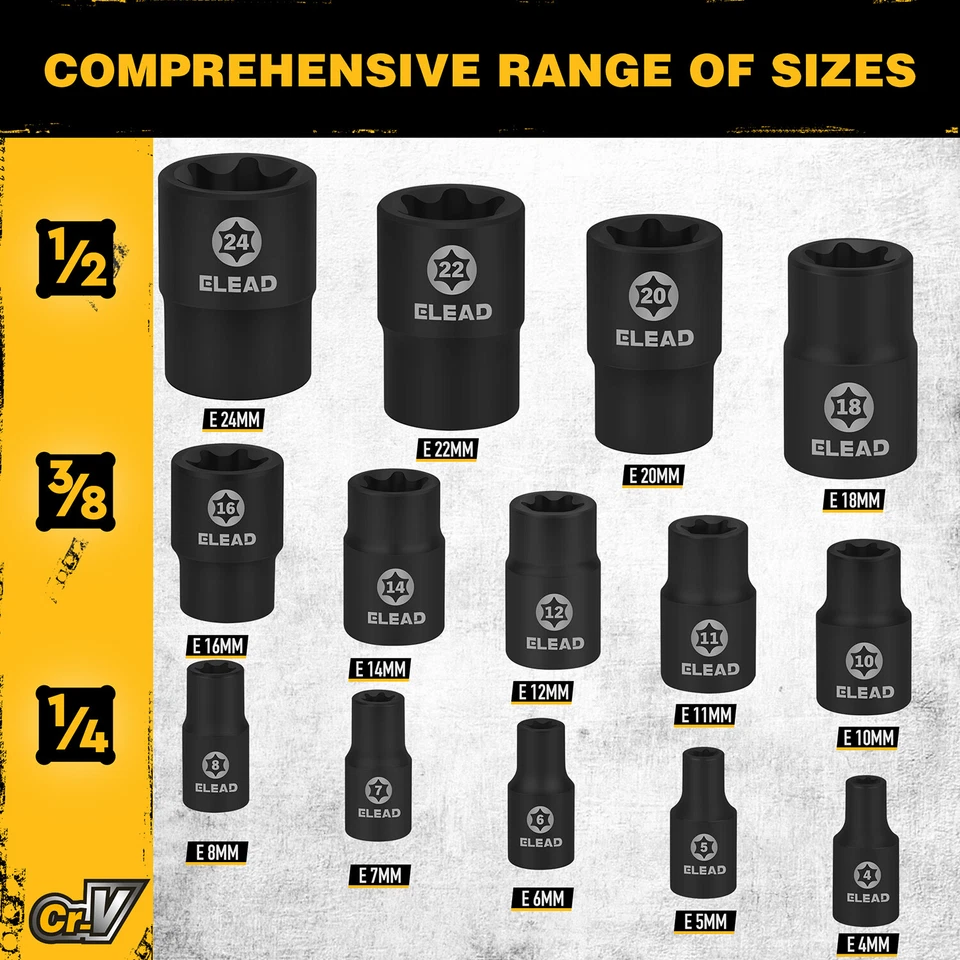 17-Piece Inverted E-Torx Socket Set Impact Star Female Sockets for Impact Wrench - Image 4 of 4