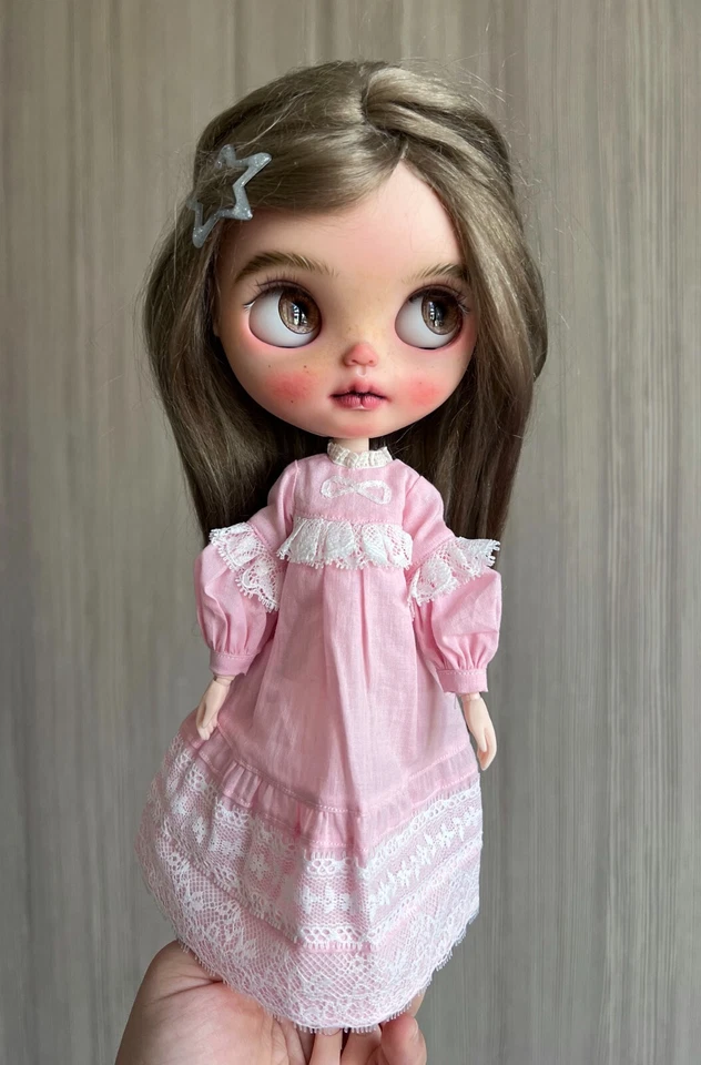 Ropa para muñeca Blythe -- Vestido para dormir rosa estilo retro (RARO) Foto 2 de 4