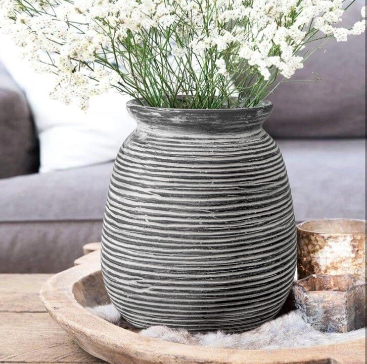 Jarrón de gres texturizado granja cerámica florero rústico terracota Foto 4 de 4