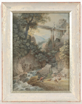 Attributed to Balthasar Anton Dunker (1746-1807) ''Romantic landscape'' c 1790 (m)