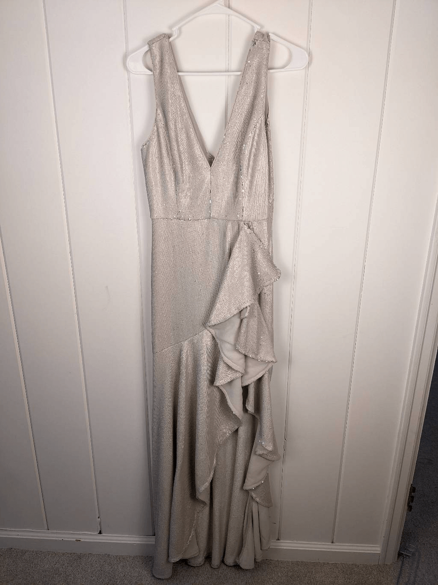 badgley mischka sequin dress Draped Sequin One Shoulder Dress