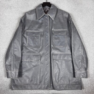 Gilmar Leather Jacket Gray Flight Bomber Pockets Men's Large 40 Italy Made Moto