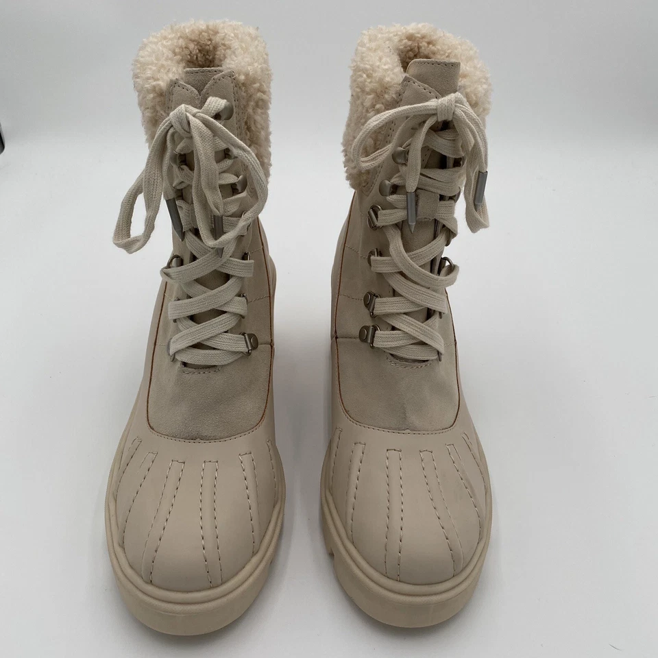 Splendid Mikayla Suede Sherpa Chunky Lug Lace Up Leather Combat Boots 9 NWOT — 第 2/4 张图片