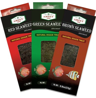 3 Pack of Seaweed Marine Algae Fish Food, 16 Sheets Each(0.8oz), 48 Sheets Total