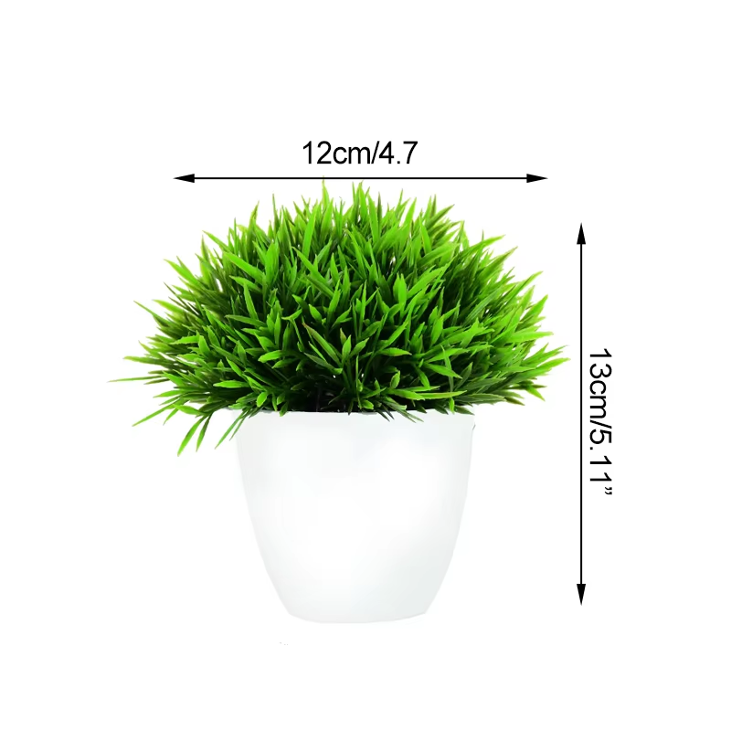 Artificial Plants Potted Green Bonsai Small Tree Grass Plants Pot Ornament-image
