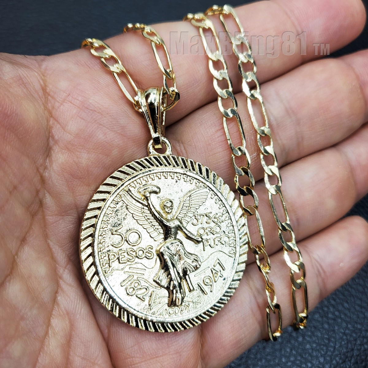 Hip Hop Iced Gold 50 Pesos Centenario Mexican Coin Pendant