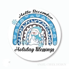 30 Snowman Rainbow Holiday Blessings Scrapbook Stickers 1.5" Envelope Seals