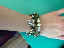 Bracelet set gemstone stretch bead green elephant charm