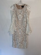 Xscape Womens Lace Off-The-Shoulder Dress SZ 8 Cream Ans Taupe Under Lining