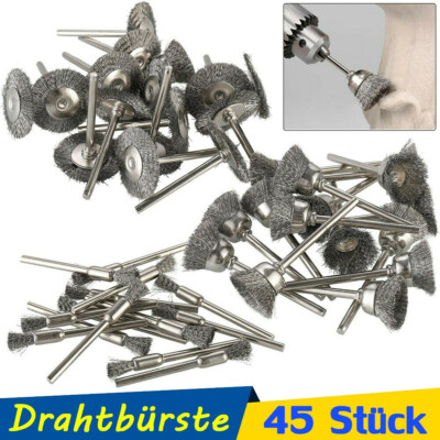 45 tlg Edelstahl Drahtbürste Scheibenbürste Rundbürste Set für Dremel Schleifer