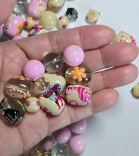 Glass Cat Beads Hand painted Cat Flower Pink Clear mix size 20 pcs DIY Jewelry