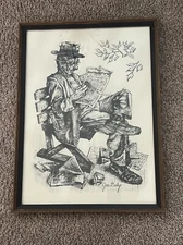 Vintage c. 1940's signed Jim Daly framed under glass Charcoal print 24" x 18" 😍