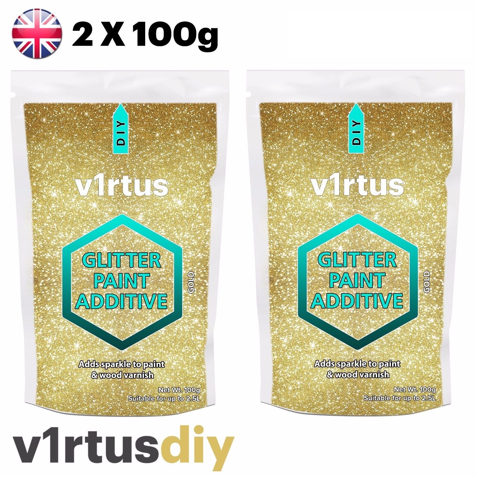 2 X v1rtus Gold Glitter Paint Additive 100g for Emulsion Walls Ceilings