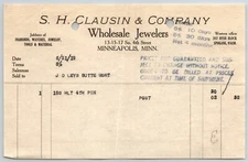 Minneapolis Billhead H. Clausin & Co. Jewelers Butte, MT Leys Jewelry 6/21 1919