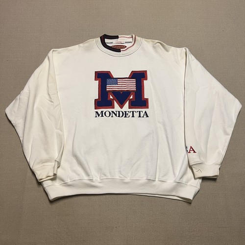 Vintage Mondetta Sweatshirt Mens XL NOS 90s Urban Wear Flag Logo Crewneck - Picture 2 of 11