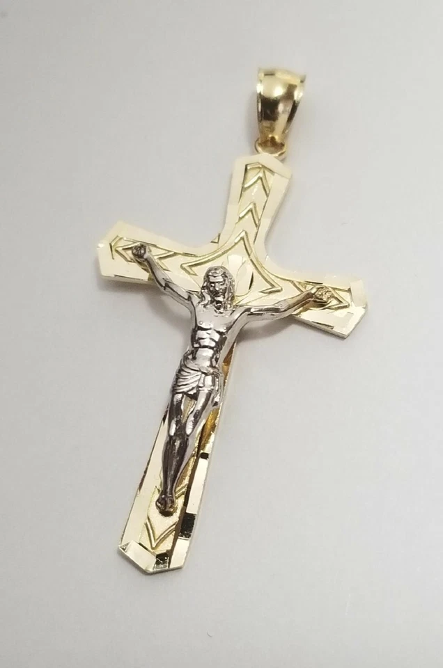 Colgante religioso cruz crucifijo oro dos tonos 14k para collar Foto 2 de 4