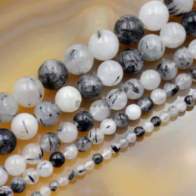 Natural Rutilated Quartz Gemstone Round Loose Beads 15'' 4mm 6mm 8mm 10mm 12mm