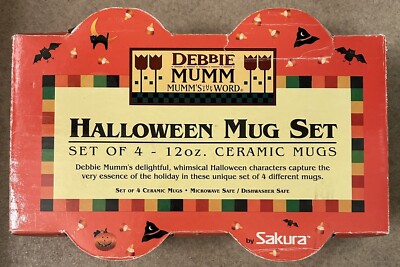 Debbie Mumm HALLOWEEN MUG SET Sakura Lot of 4 Ceramic 12oz Cups New in Box NIB